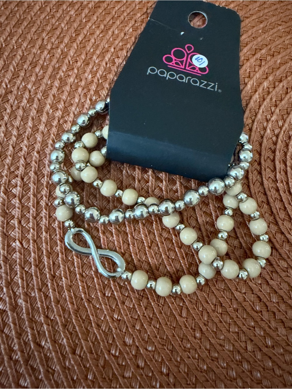 paparazzi Beige and Silver Layered Infinity Bracelet Set